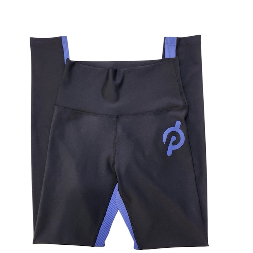 Peloton Show Up Rib Leggings Womens Small Black Purple Full Length Spin cycling